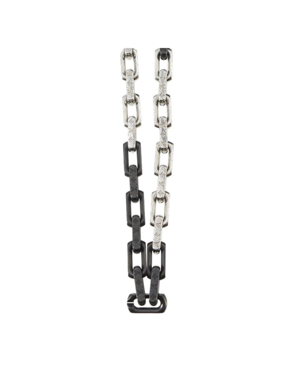 Louis Vuitton Collier Monogram Chain Necklace Silver Black